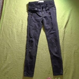 Girls black denim destroyed jeans
